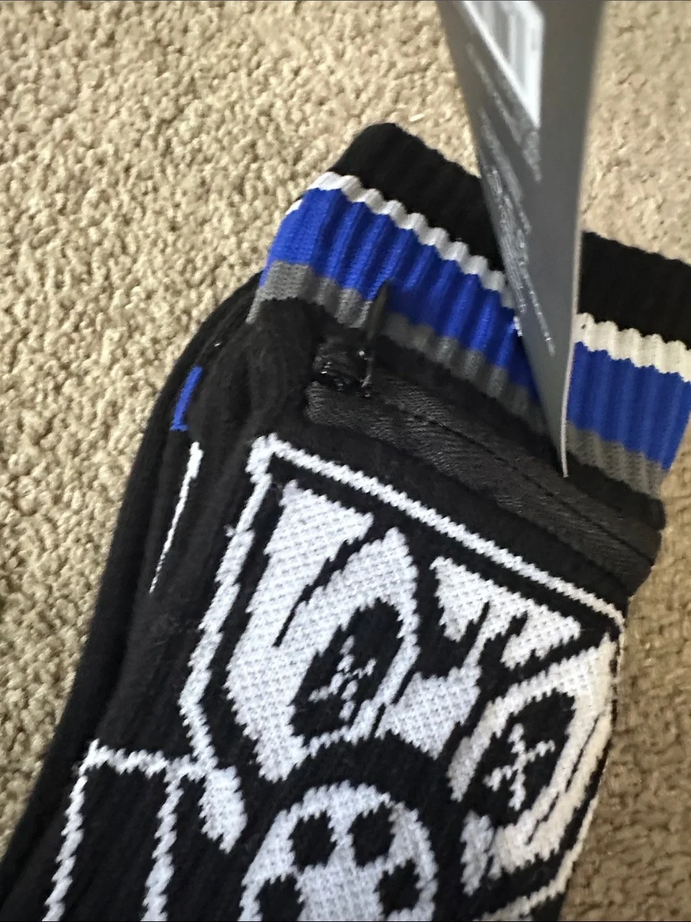 (3) Pack- Fort Troff Black & Blue Men's Crew Socks w/zipper pockets